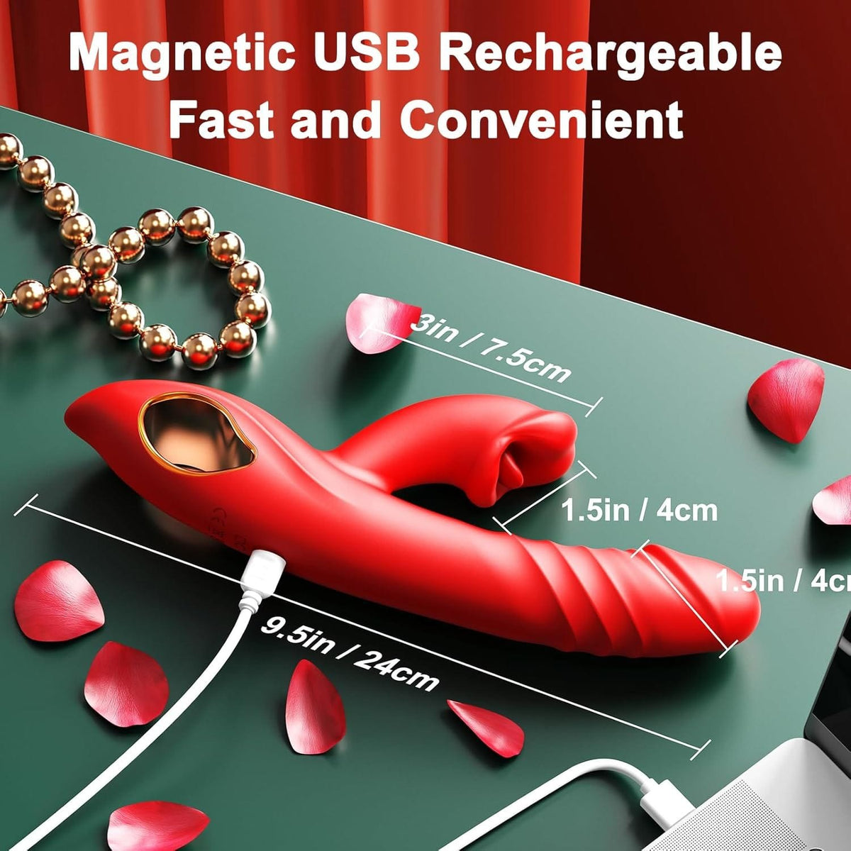 Red dual arm tongue and thrusting vibrator, photo 6