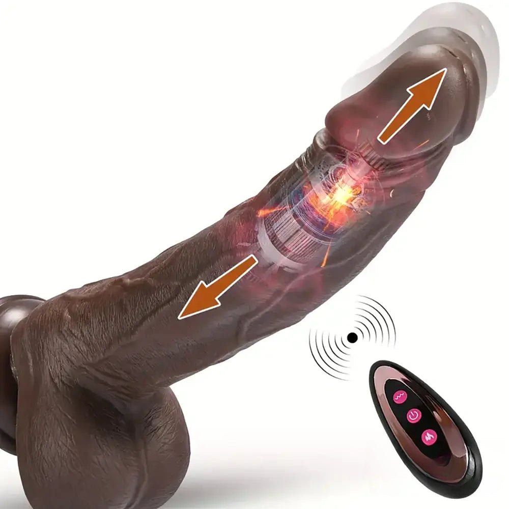 Ebony tone realistic vibrating dildo with remote