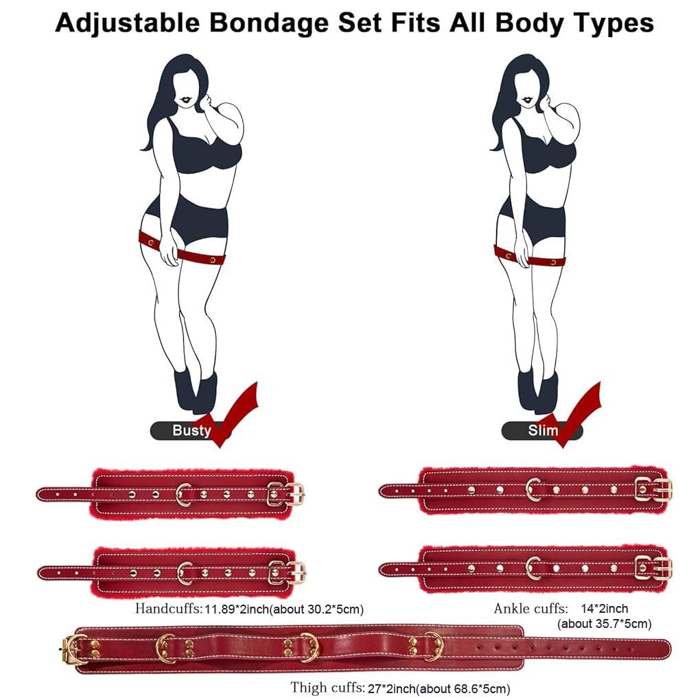 Red PU leather and metal bondage restraint kit with cross strap, photo 6