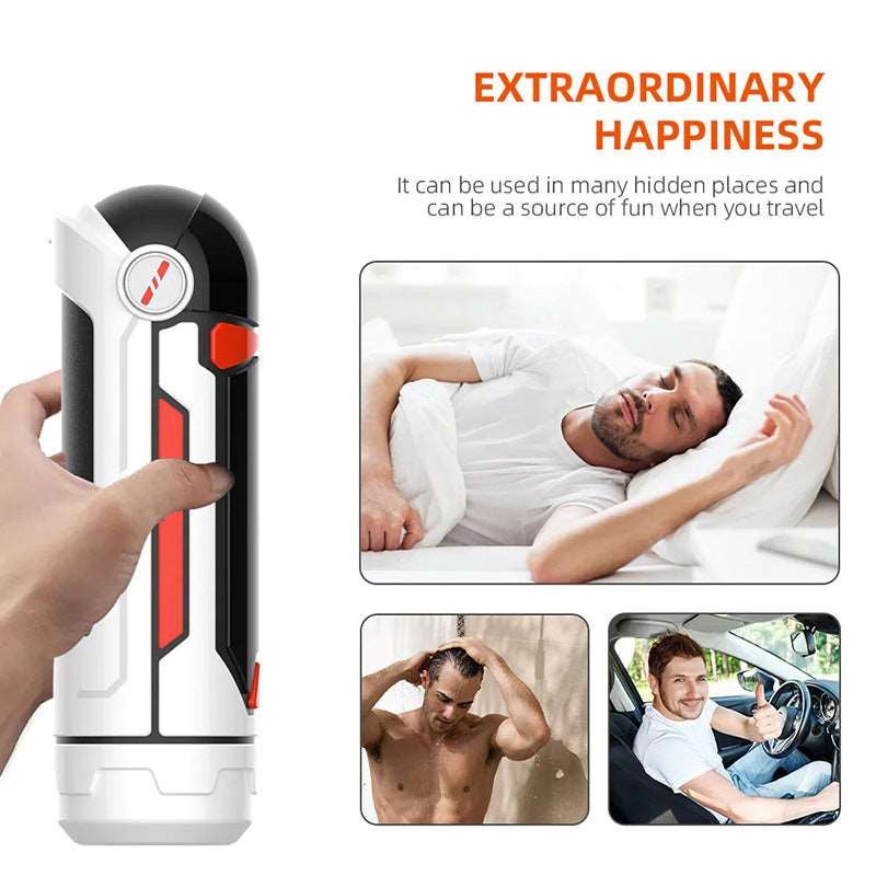 Heated thrusting male masturbator with orange accent lights, photo 3