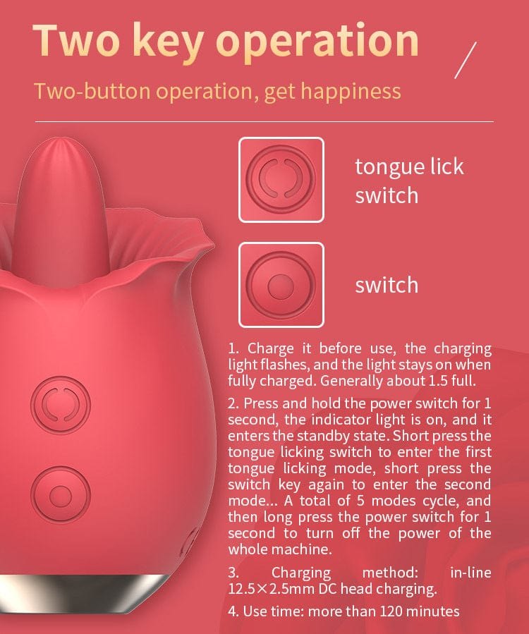 Red rose-shaped mini tongue vibrator, photo 6
