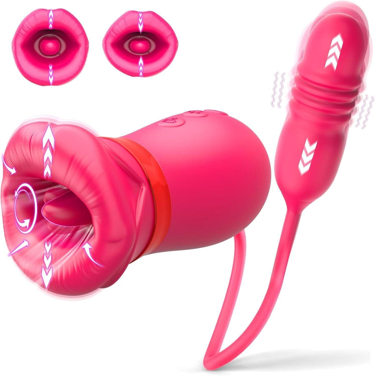 Red liquid silicone mouth suction tongue vibrator, photo 1