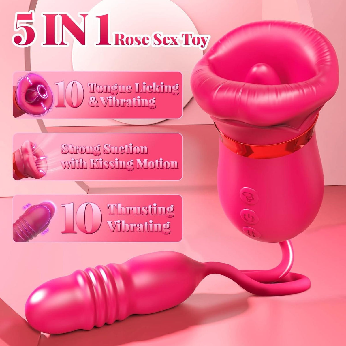 Red liquid silicone mouth suction tongue vibrator, photo 2