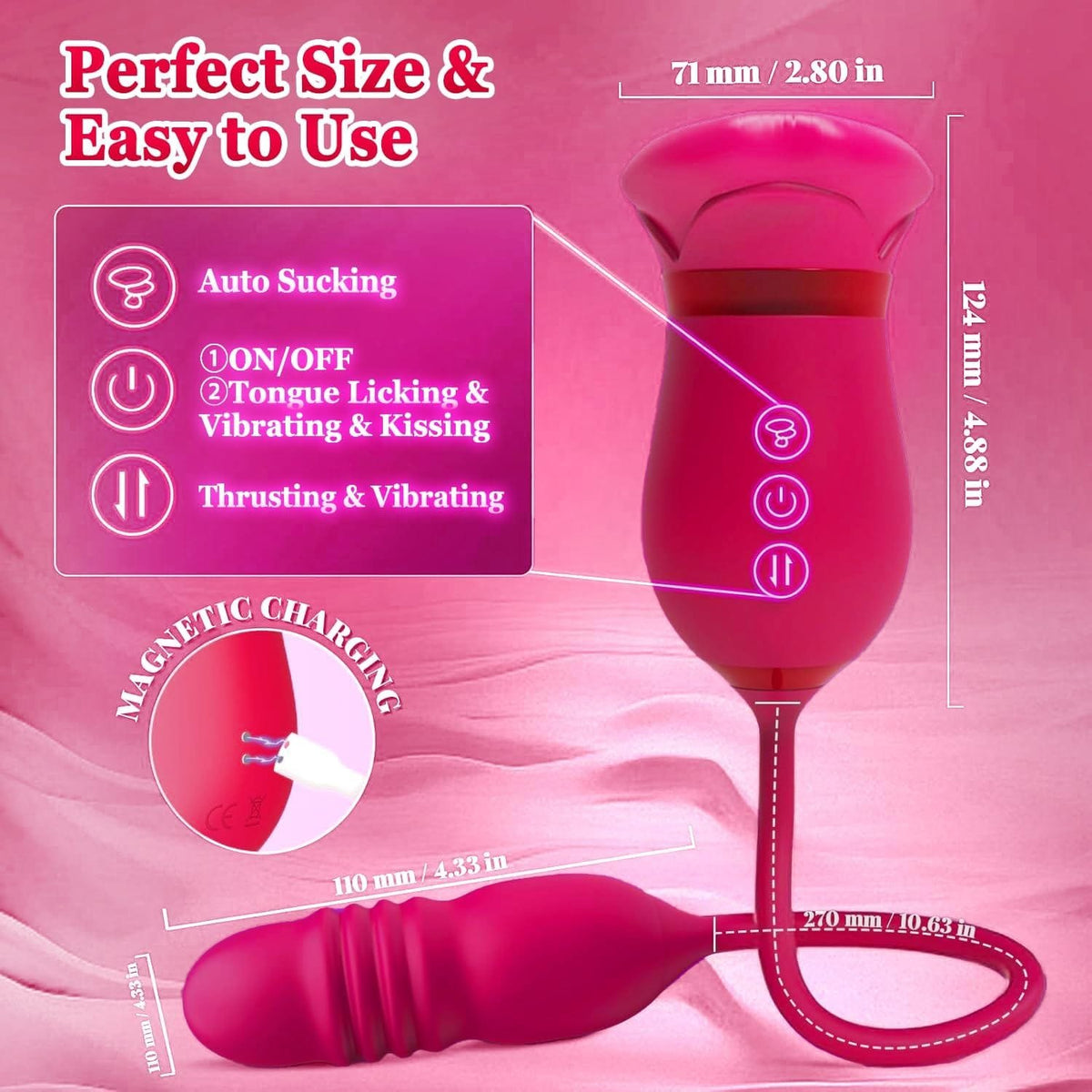 Red liquid silicone mouth suction tongue vibrator, photo 7