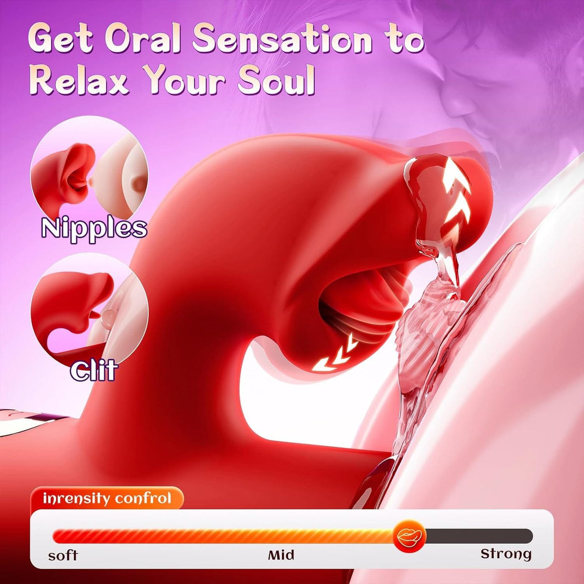 Red thrusting rabbit vibrator with clitoral licking mouth, photo 3