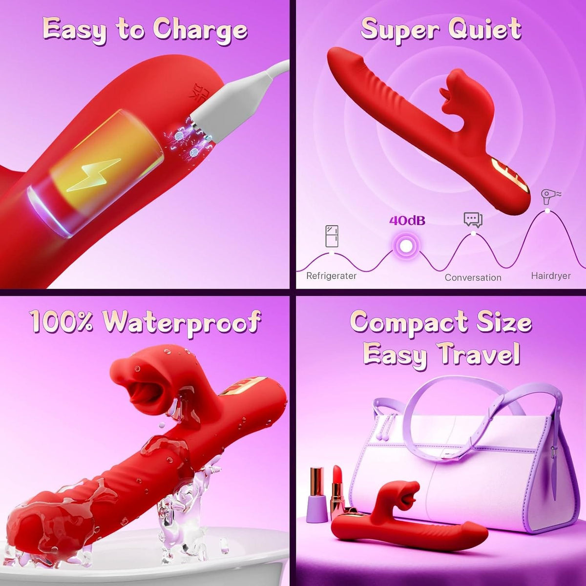 Red thrusting rabbit vibrator with clitoral licking mouth, photo 6