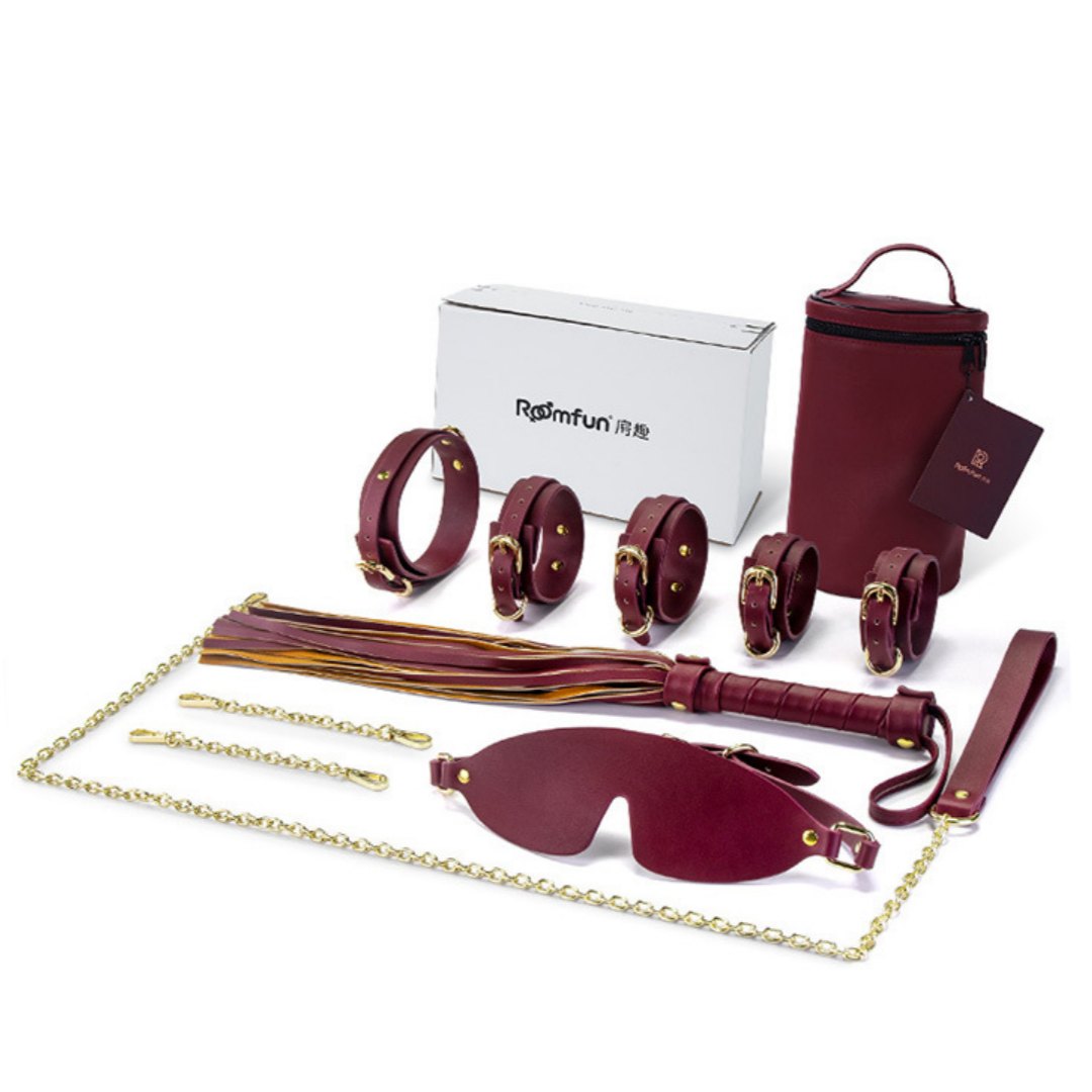 Blue wine red synthetic leather bondage set