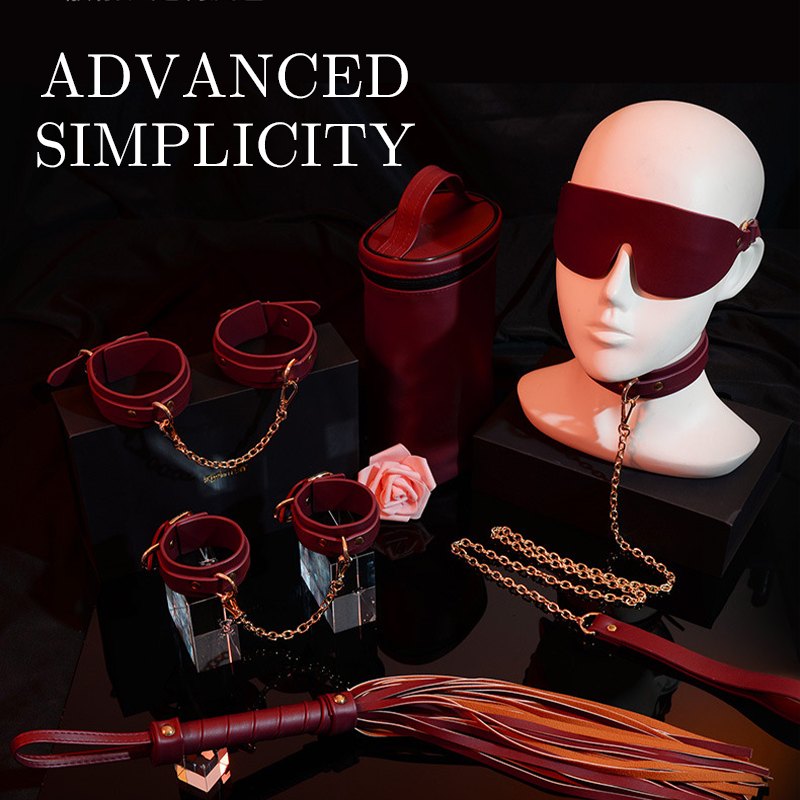 Wine red synthetic leather bondage set, photo 2