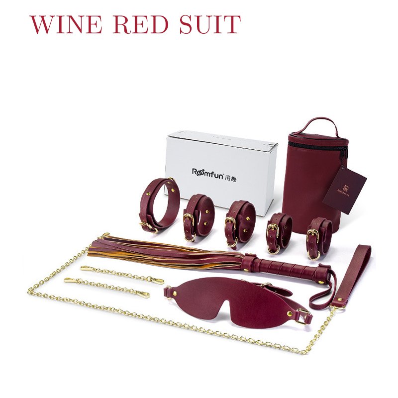 Wine red synthetic leather bondage set, photo 6