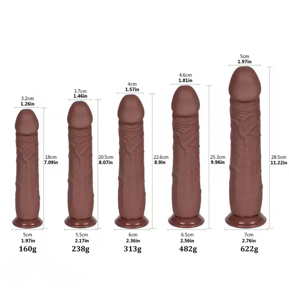 Brown silicone realistic dildo, large size lineup, photo 9