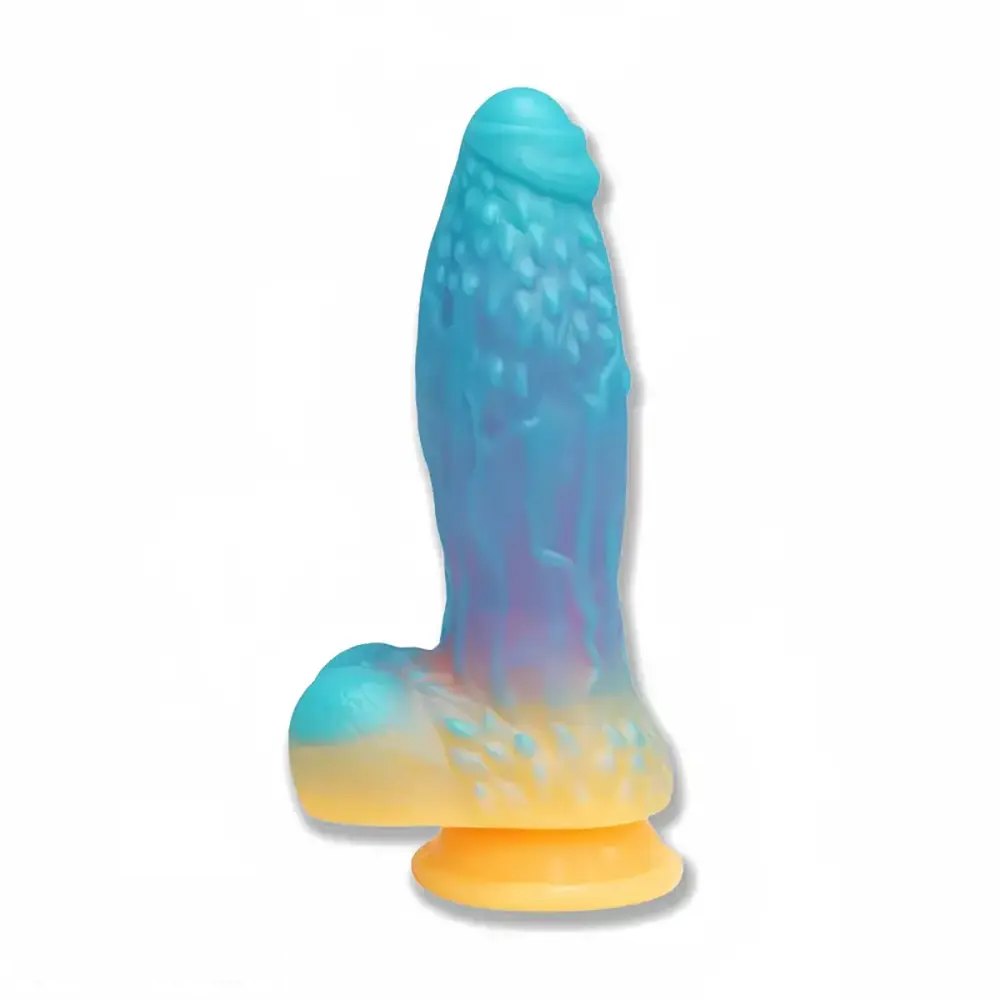 Colorful glow-in-the-dark silicone fantasy dildo, photo 1