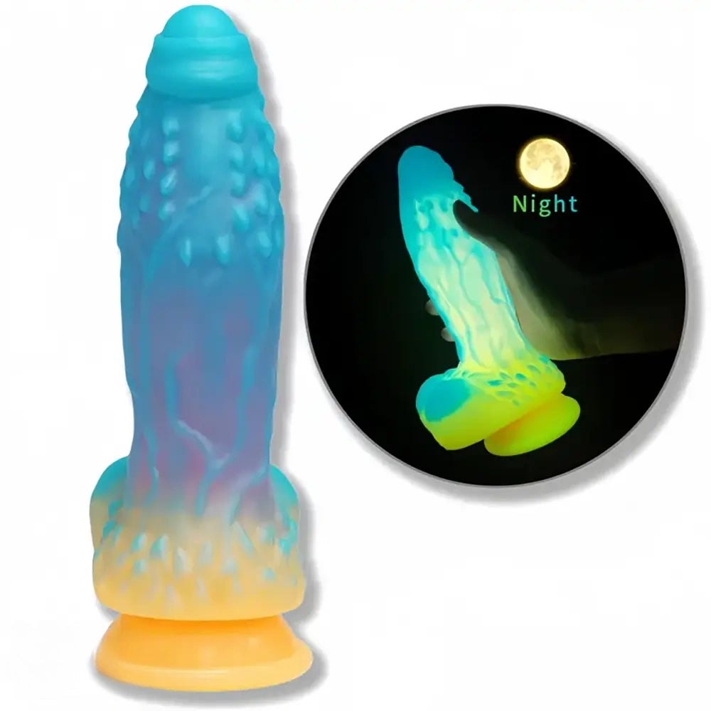 Colorful glow-in-the-dark silicone fantasy dildo, photo 3