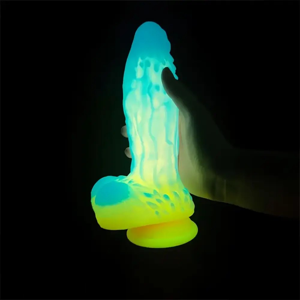 Colorful glow-in-the-dark silicone fantasy dildo, photo 5