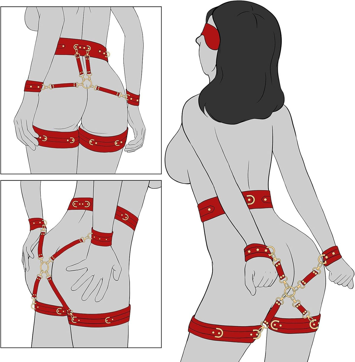 Leather bondage restraint kit with waist belt and cuffs, photo 2