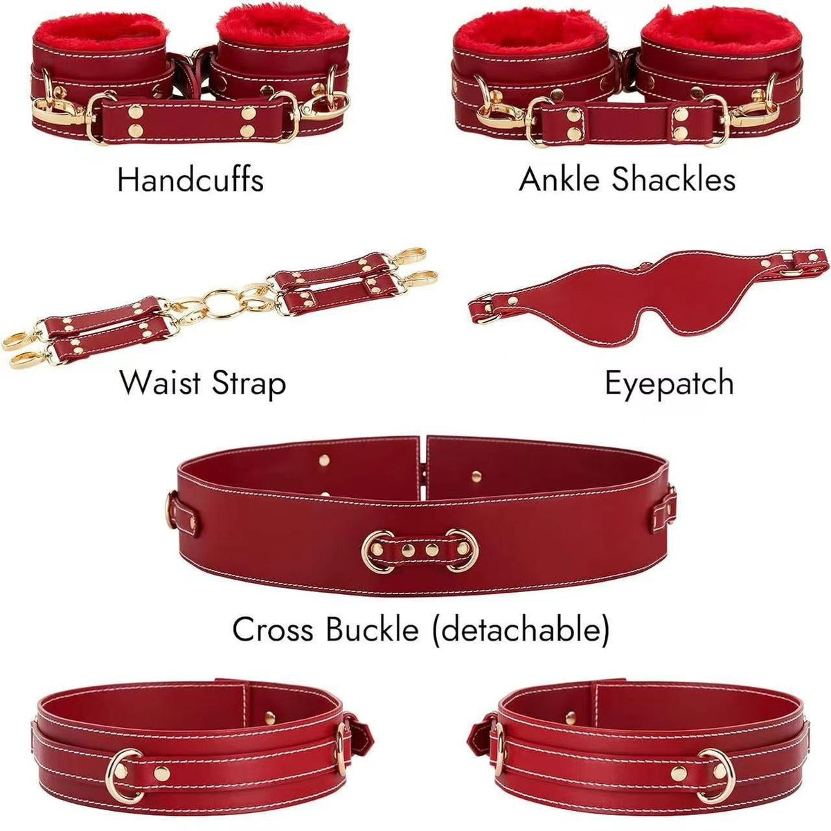 Leather bondage restraint kit with waist belt and cuffs, photo 6