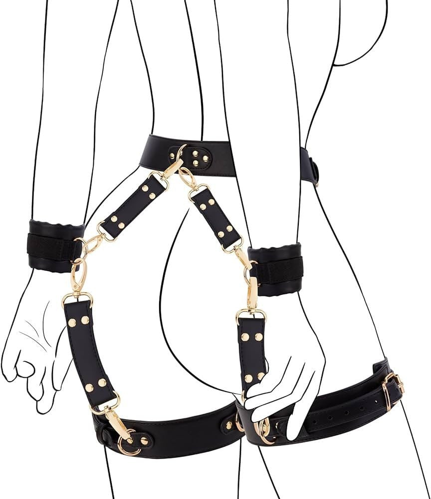 Leather bondage restraint kit with waist belt and cuffs, photo 8