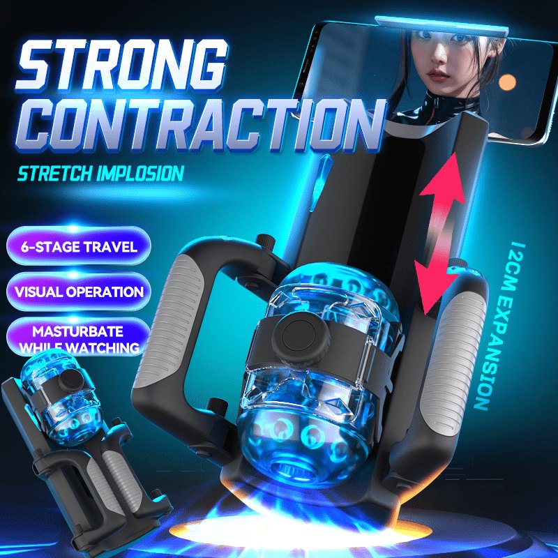Black thrusting male masturbator with phone mount, photo 3