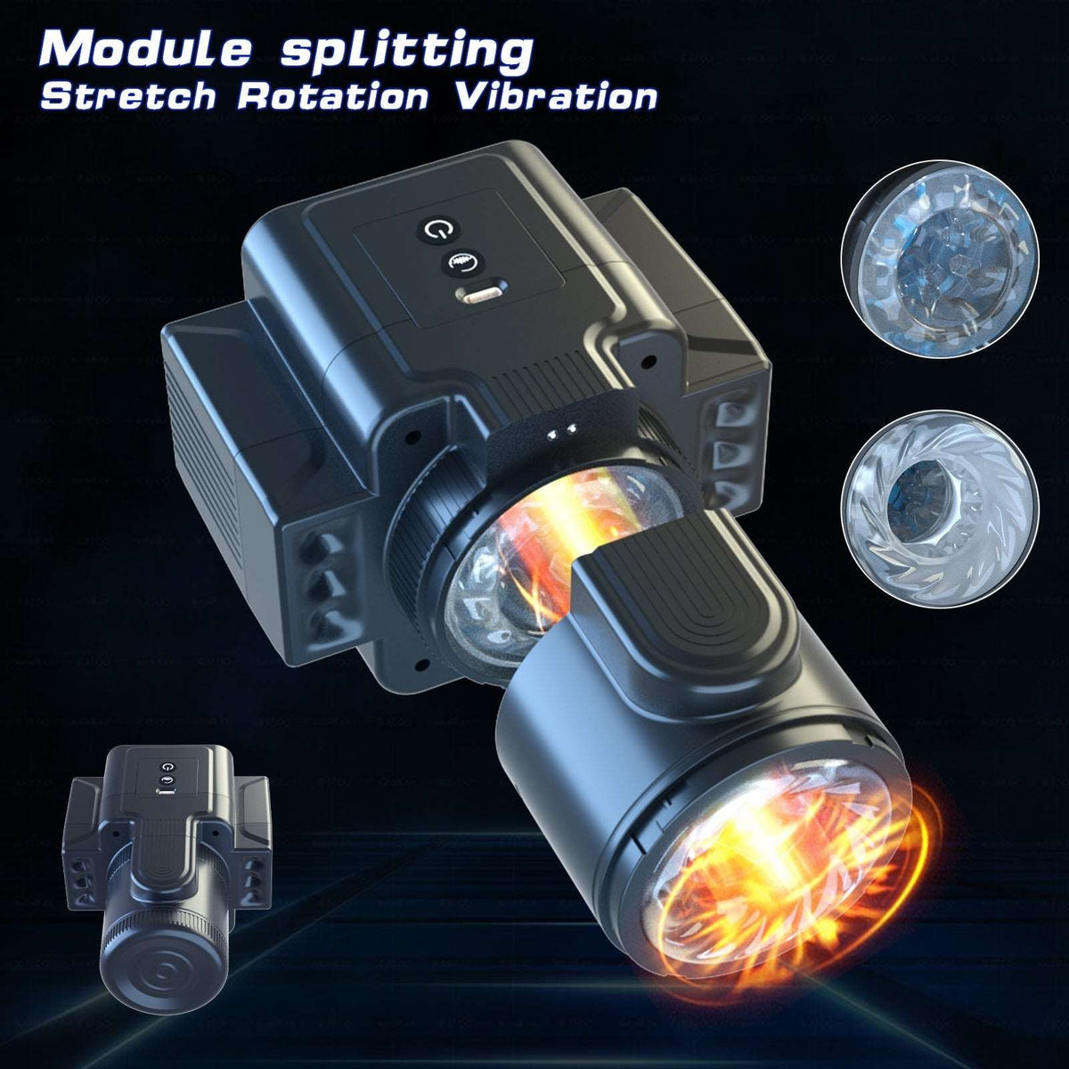 Black 7-speed rotating expanding male masturbator, photo 3