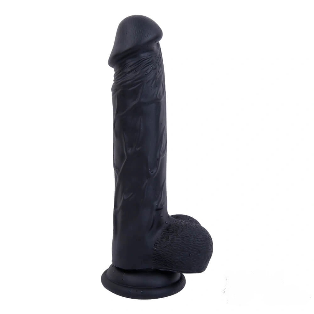 Black dual-layer silicone suction cup dildo
