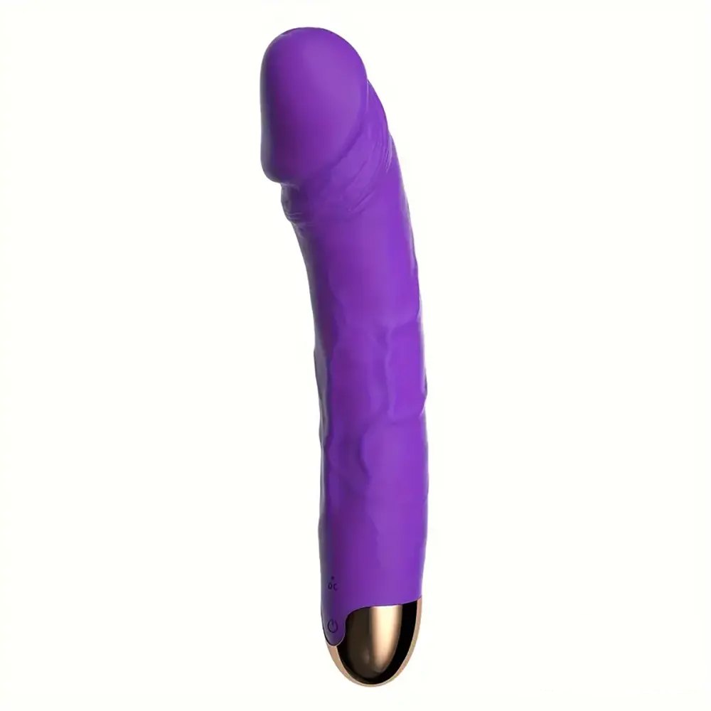 Purple Curved silicone realistic dildo with veiny texture and gold-tone base