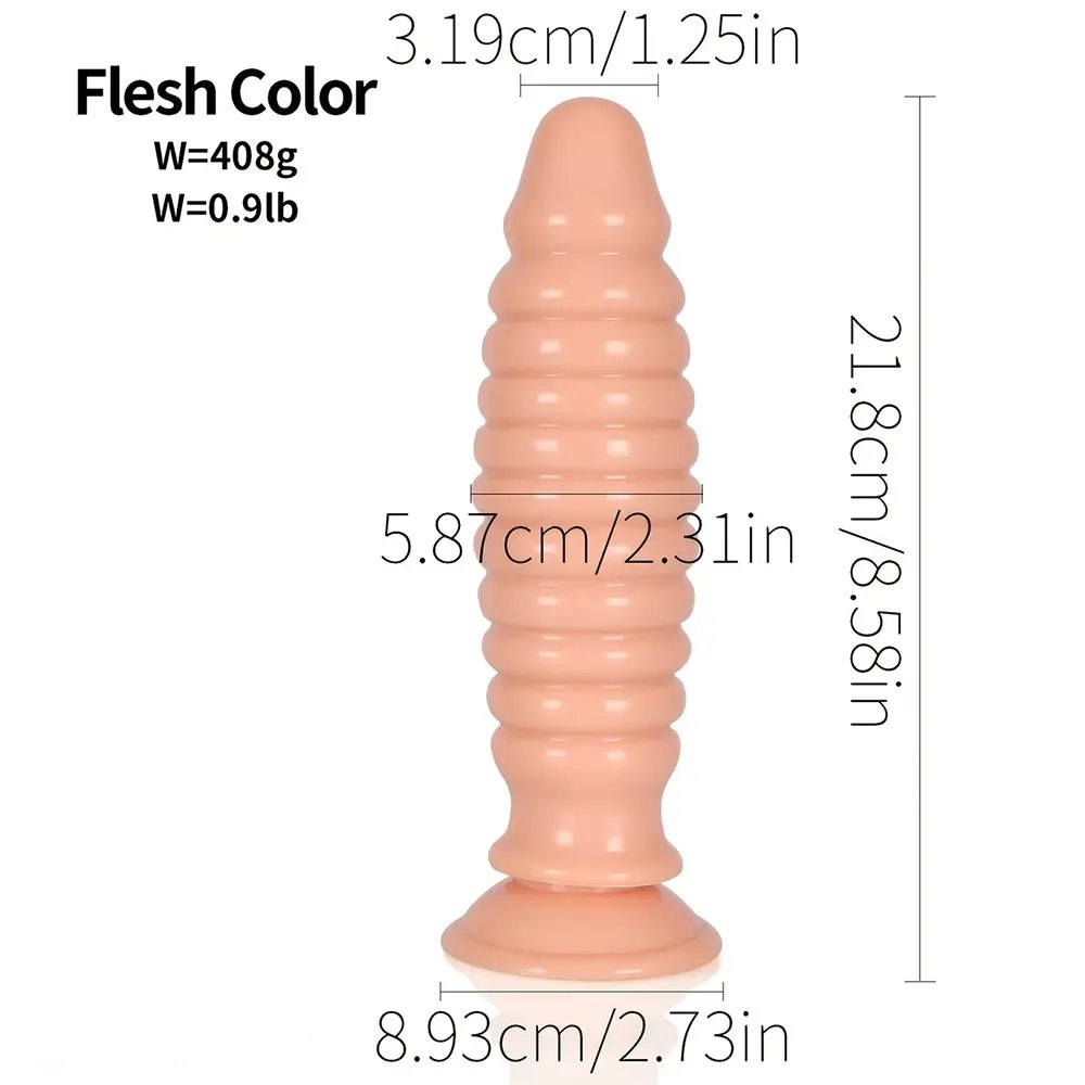 Flesh ribbed PVC anal plug with suction cup base