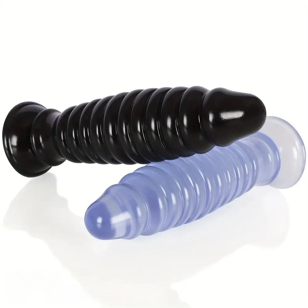 Ribbed PVC anal plug with suction cup base, photo 13