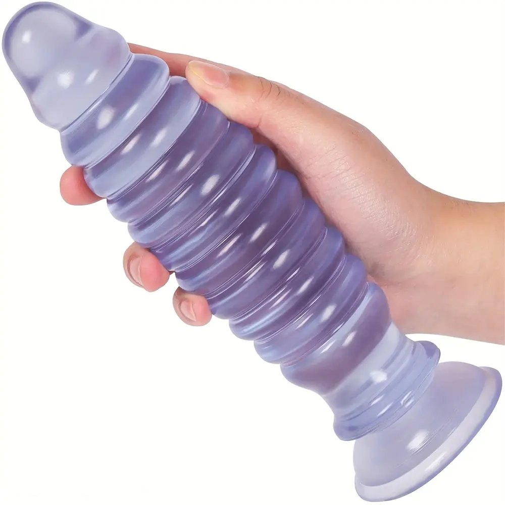 Ribbed PVC anal plug with suction cup base, photo 14