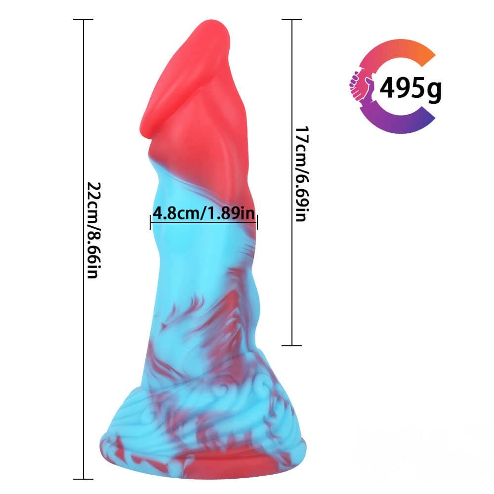 Multicolor silicone fantasy dildo with suction cup base, photo 2