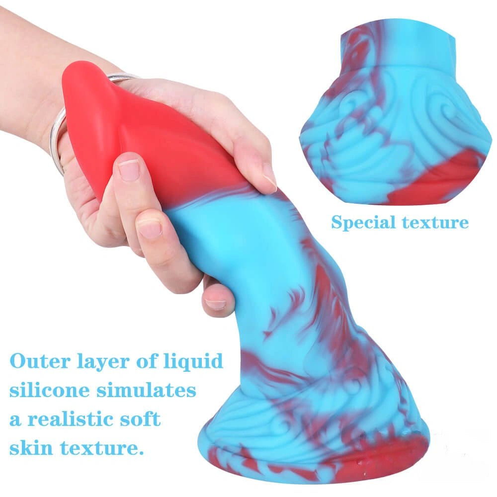 Multicolor silicone fantasy dildo with suction cup base, photo 7