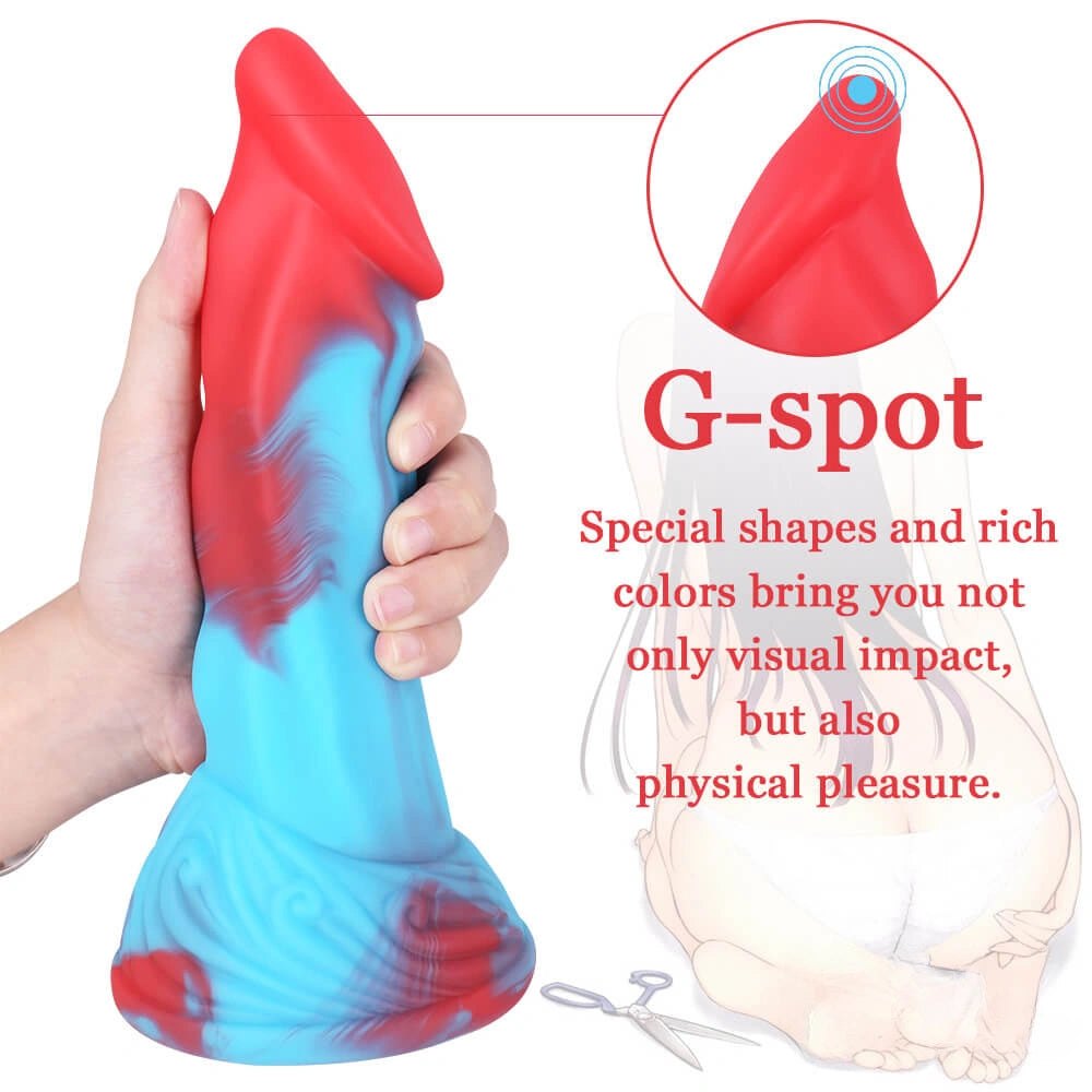 Multicolor silicone fantasy dildo with suction cup base, photo 8