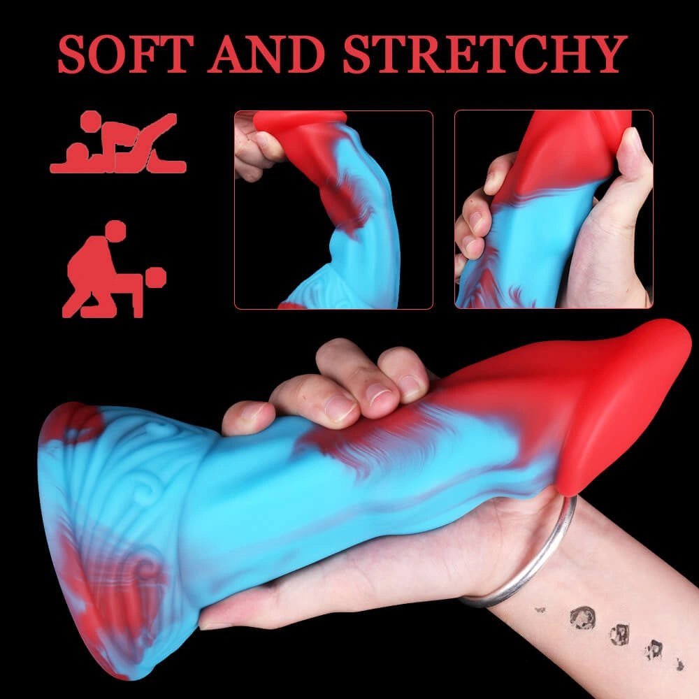 Multicolor silicone fantasy dildo with suction cup base, photo 9