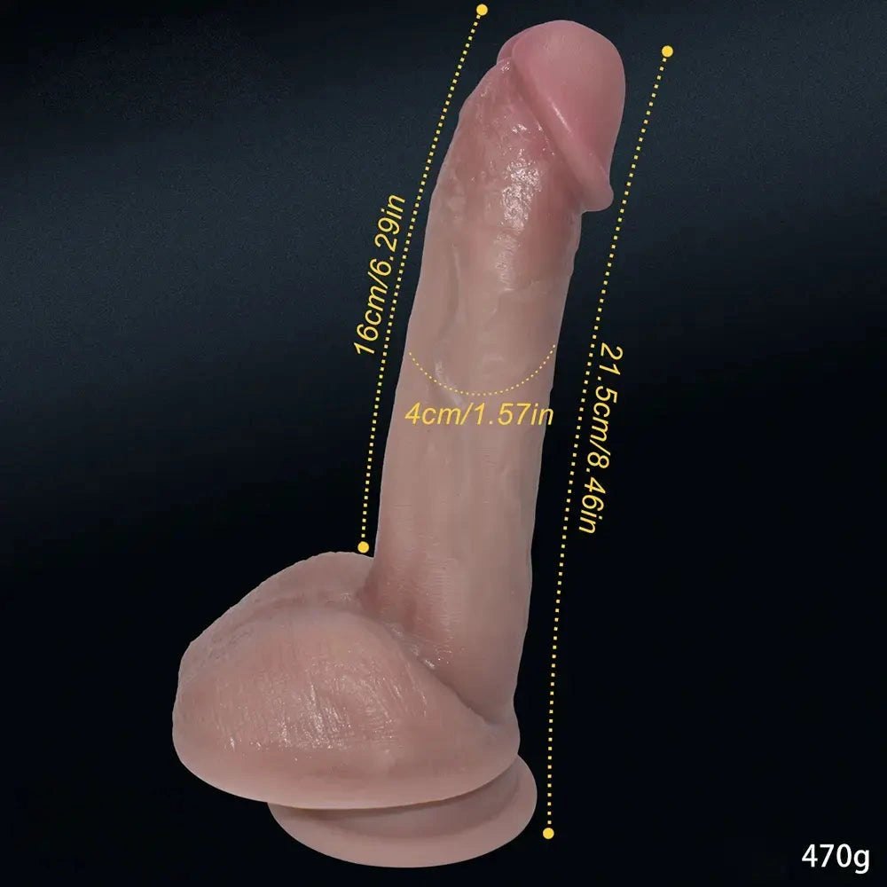 Flesh-tone curved silicone realistic dildo with suction cup base, photo 5