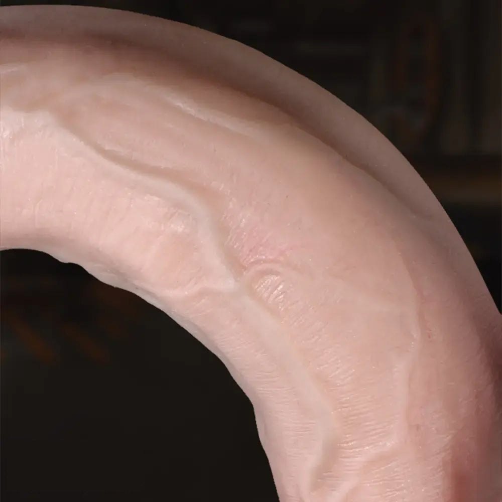 Flesh-tone curved silicone realistic dildo with suction cup base, photo 6