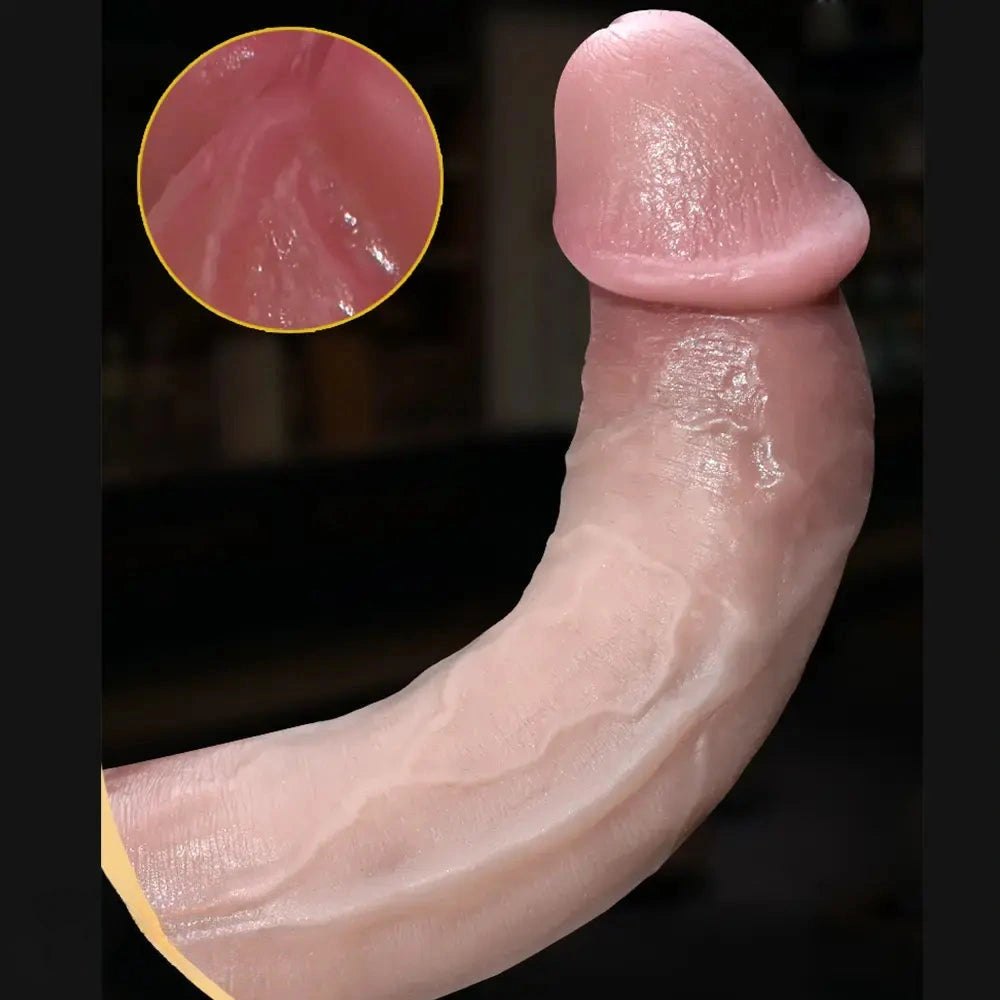 Flesh-tone curved silicone realistic dildo with suction cup base, photo 7