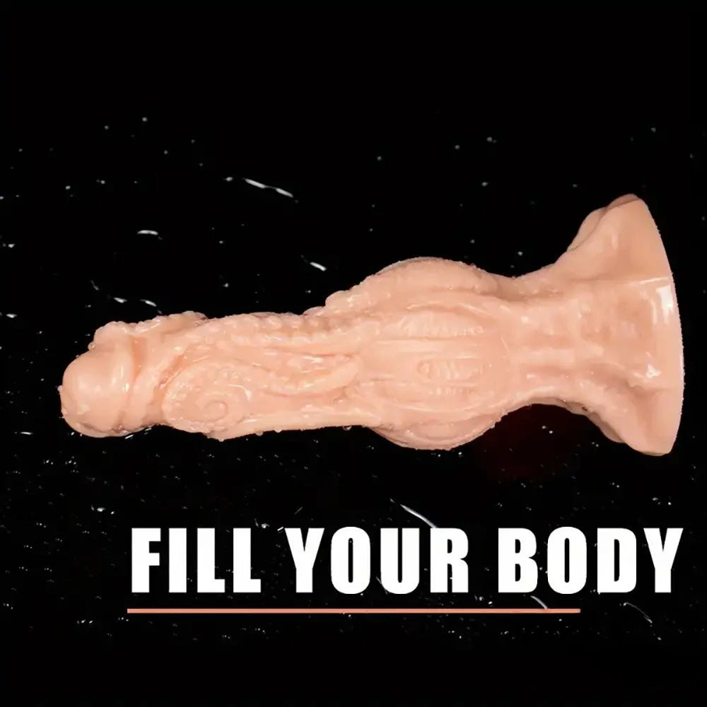 Flesh-tone fantasy dildo with swirled knot texture, photo 2