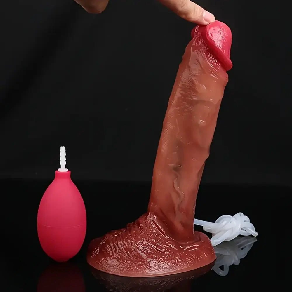 Brown silicone realistic squirting dildo, photo 11