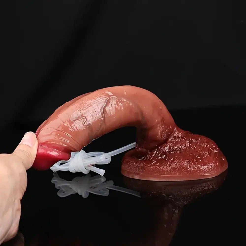 Brown silicone realistic squirting dildo, photo 9