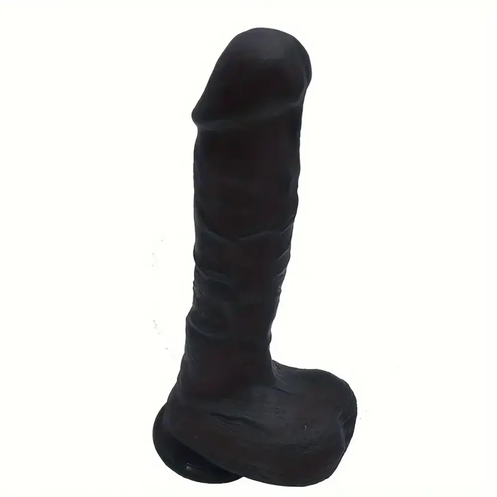 Black suction cup dildo with raised veins