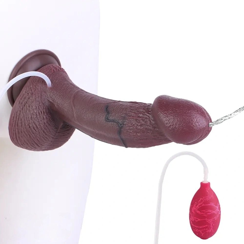 Coffee-tone silicone squirting dildo, photo 5
