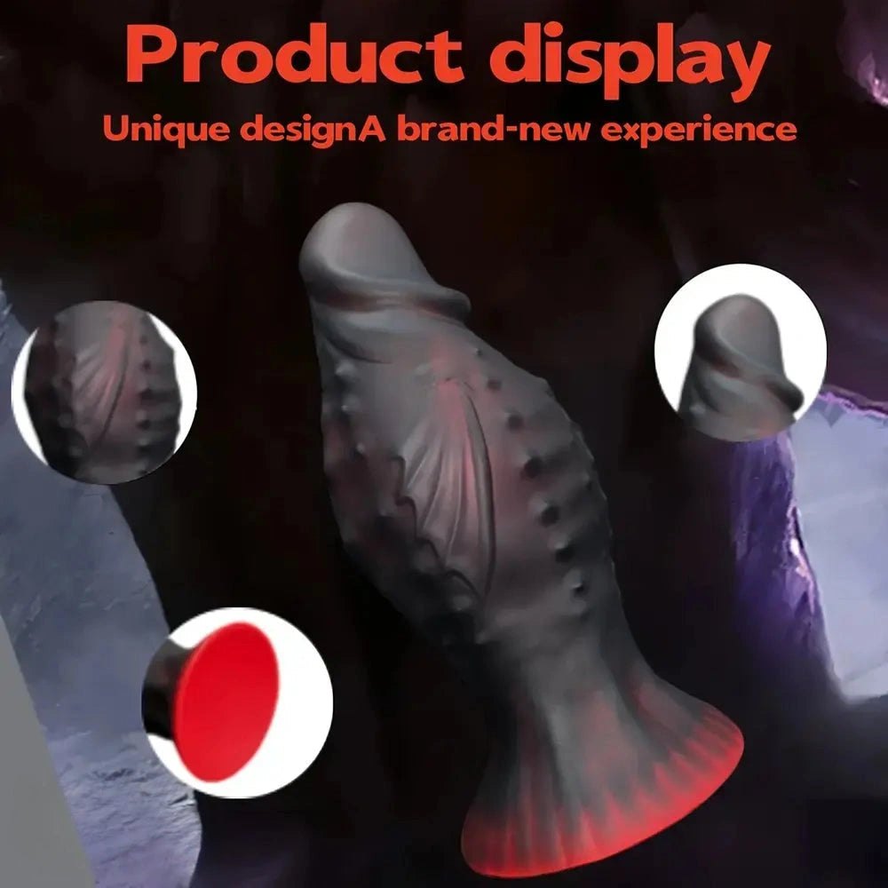Black silicone dragon dildo with spiked ridge, photo 4