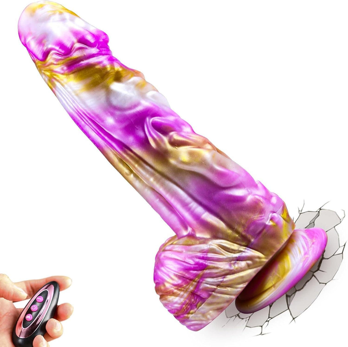 Pink and gold marbled fantasy dildo, photo 1