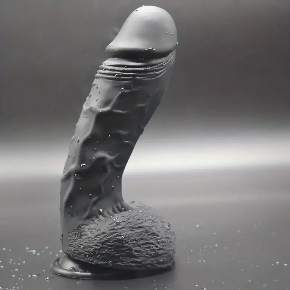 Black realistic silicone suction cup dildo