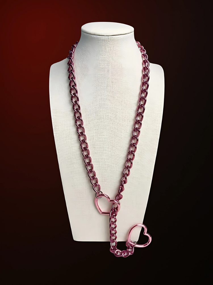 Couple-Heart-Slip-Chain-Necklace-25inch-Pink-WildNightX