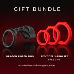 Gift bundle: black Dragon Ribbed Ring with the red Red Tiger 3-ring set 7