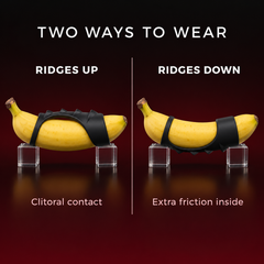 Two ways to wear the Dragon Ribbed Ring, ridges up or ridges down, shown on a banana 3