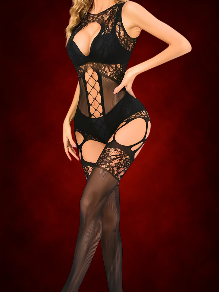 Mesh Bodystocking lingerie set for women worn on model – WildNightX