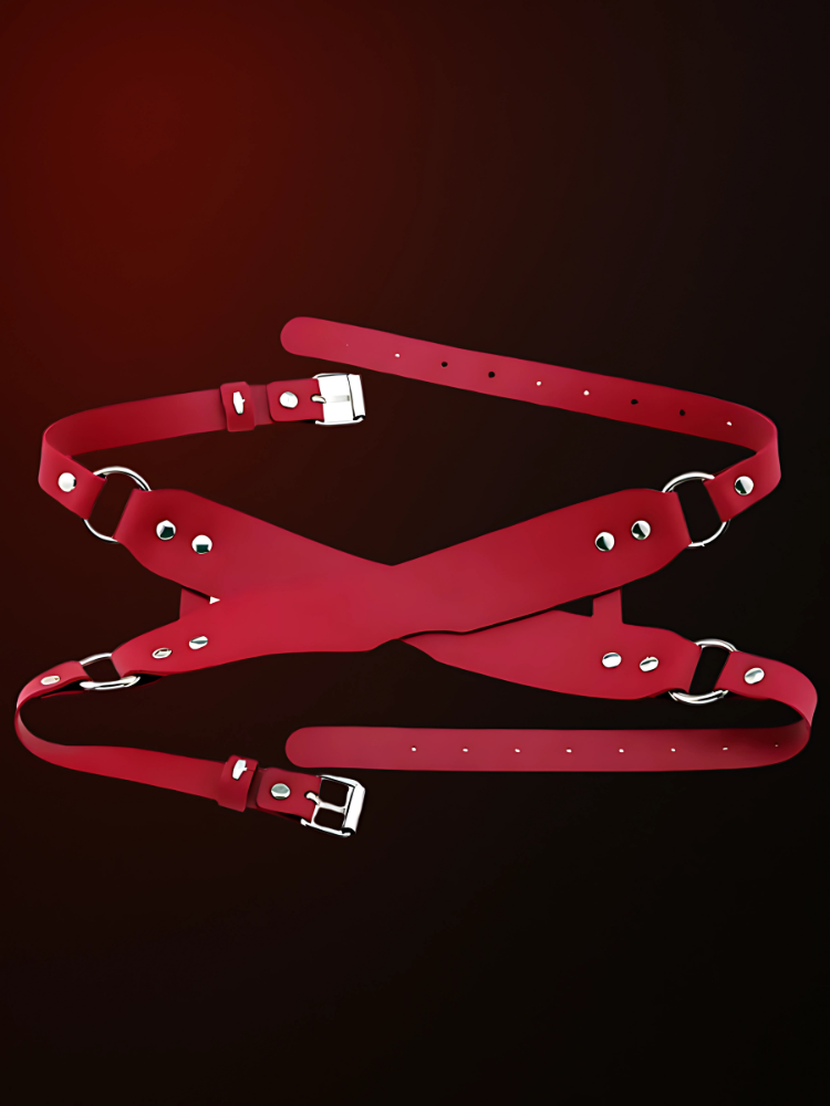 Leather Blindfold for couples worn on model – WildNightX