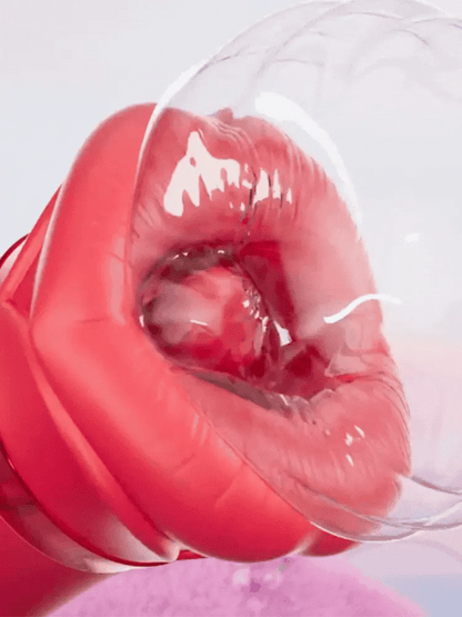 Red rubber duck inside a clear plastic bubble on a white background