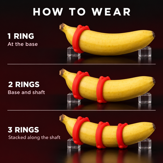 How to wear the Red Tiger rings: 1, 2 or 3 rings shown on a banana