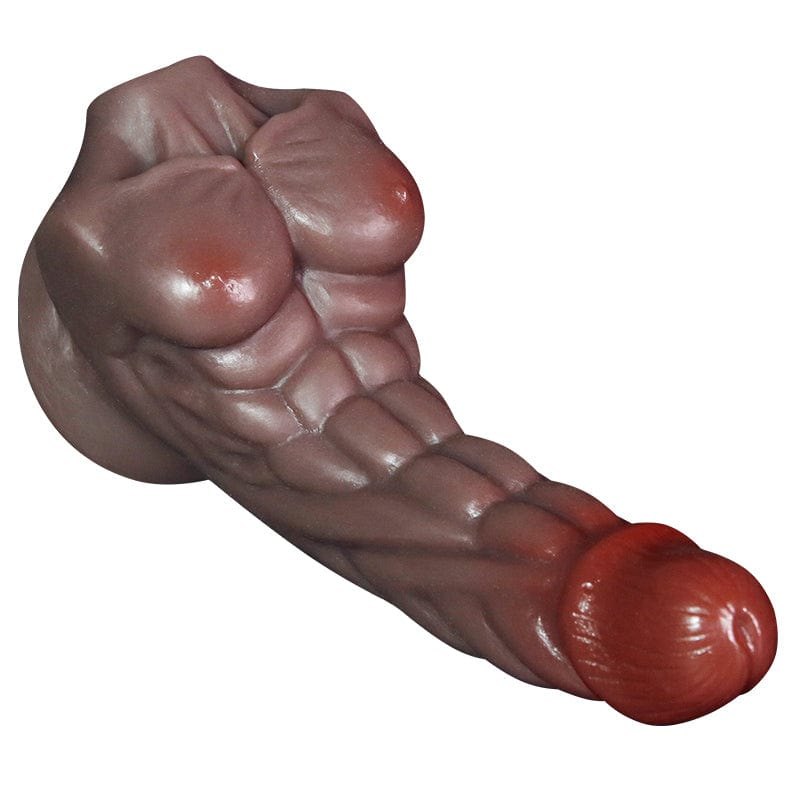 Black realistic dildo with abdominal muscle base